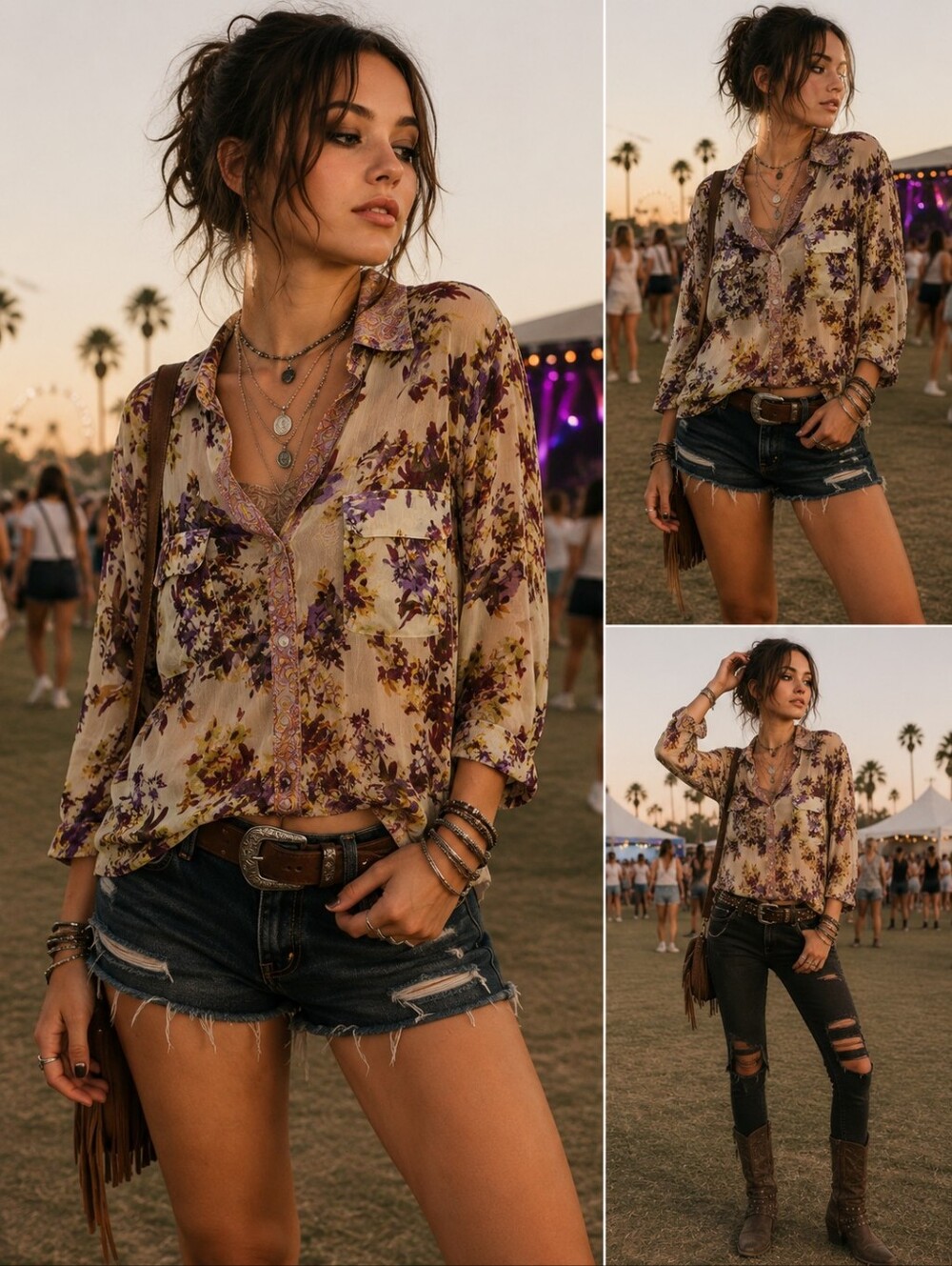 Figueroa & Flower Dragonfly Floral Lace Back Blouse Size L Boho Festival Cottage